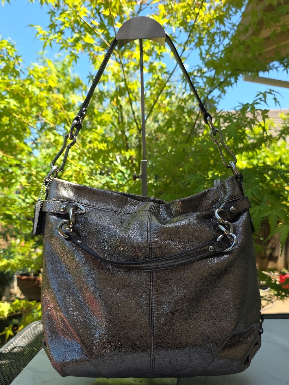 Coach Y2K Brooke Hobo Silver Gold Tones Metallic Leather Shoulder Hand Bag - Picture 11 of 16